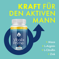 Thumbnail for Vitalix Prime Forte Dose vor männlichem Symbol mit Text Kraft für den aktiven Mann auf Türkis
