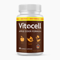 Thumbnail for Weiße Kunststoffdose mit braunem Etikett, Schrift Vitocell Apple Cider Formula, 90 Kapseln