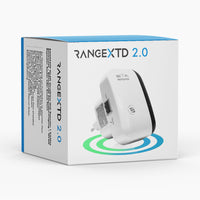 Thumbnail for Produktverpackung Range XTD 2.0 mit Abbildung eines weißen WLAN-Repeaters und grafischen Kreisen