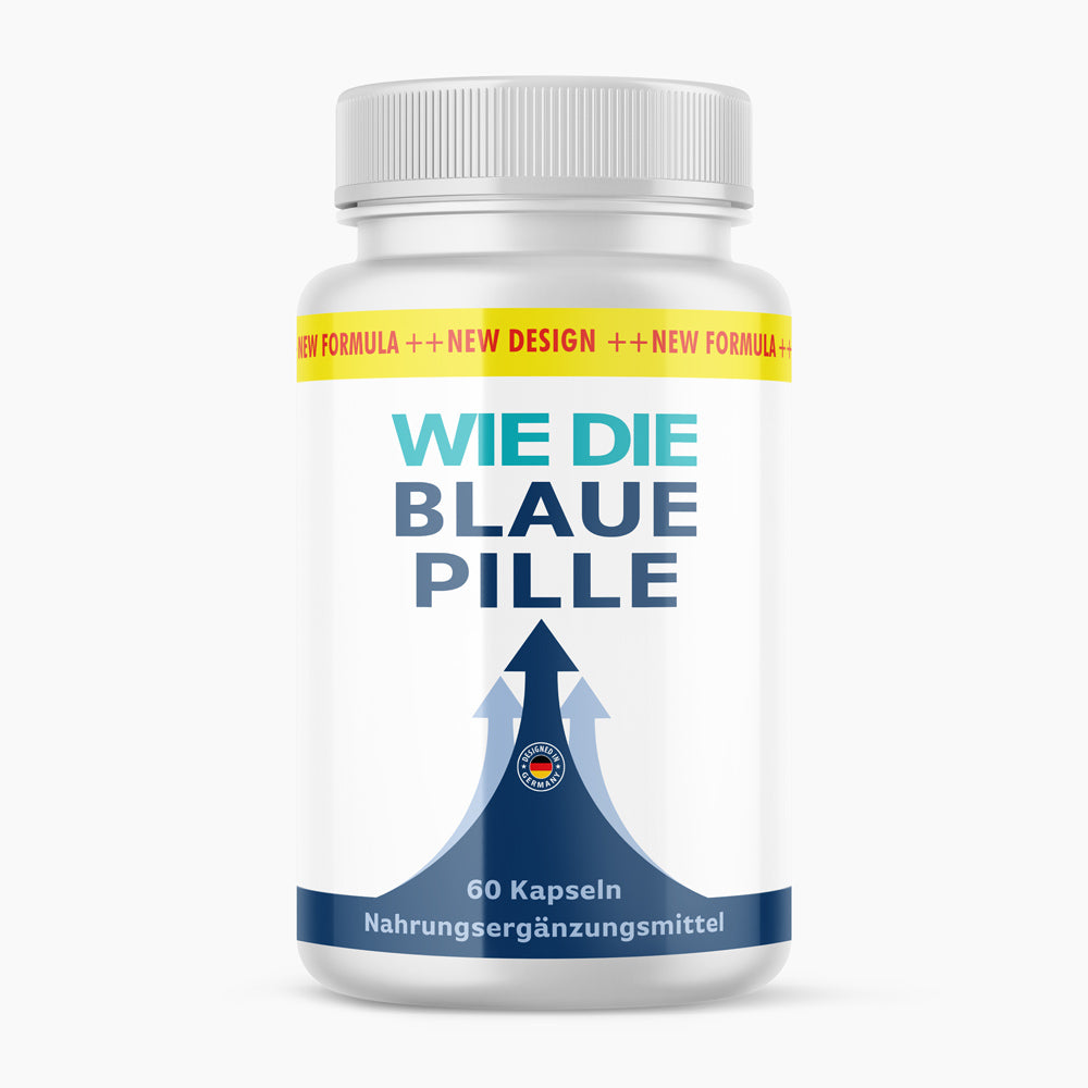 Weiße Dose mit Aufdruck Wie die blaue Pille, 60 Kapseln, Nahrungsergänzungsmittel