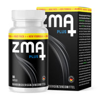 Thumbnail for Kunststoffdose ZMA Plus 90 Kapseln vor schwarzer Faltschachtel mit Aufdruck