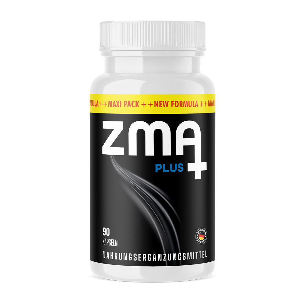 Weiße Kunststoffdose mit schwarzem Etikett ZMA Plus, 90 Kapseln
