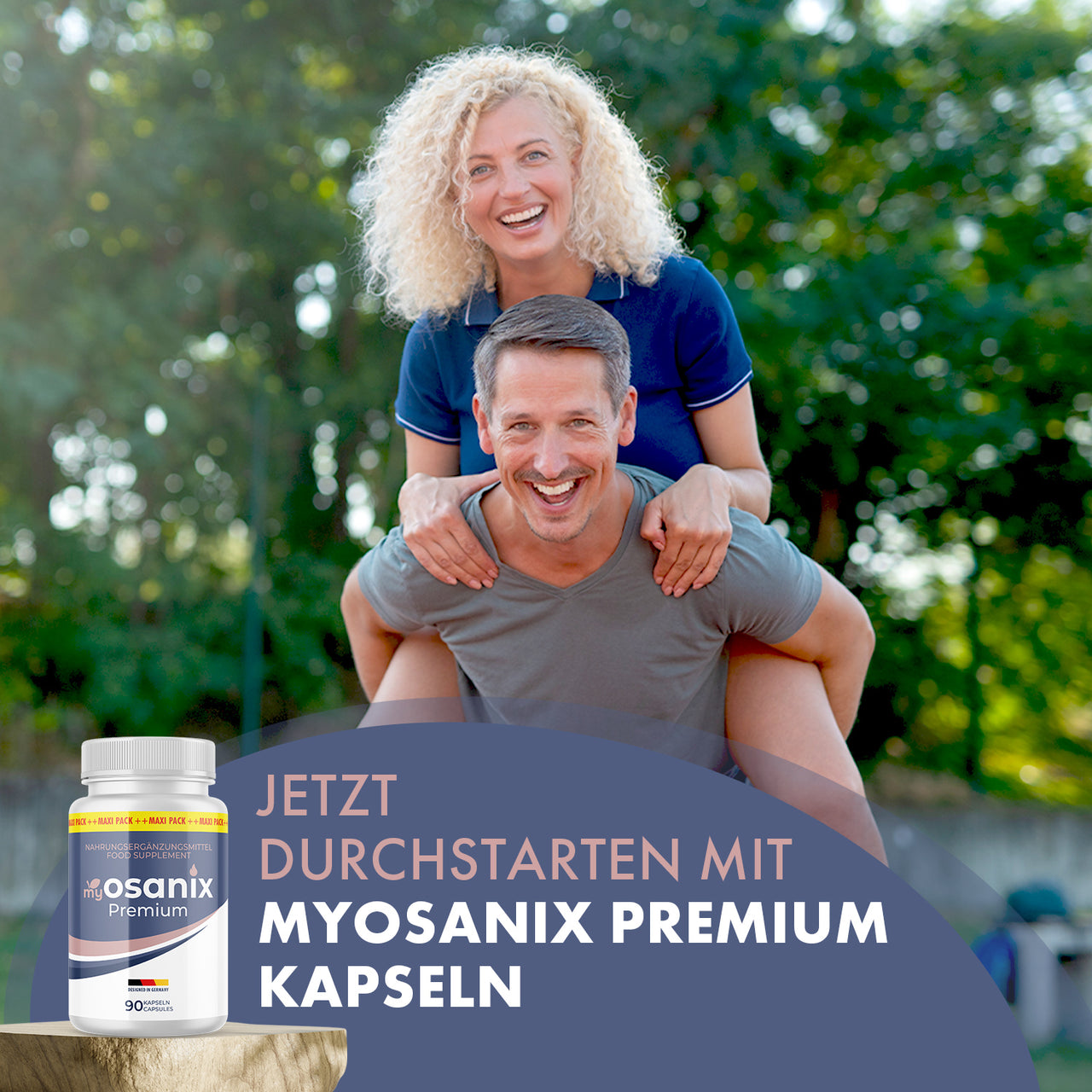 Paar in inniger Pose neben myOsanix Premium und sichtbarem Werbetext zum Produkt