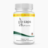 Thumbnail for pb caps weiße Dose mit Schraubdeckel, 90 Kapseln und grünem Wellendesign auf dem Etikett sichtbar